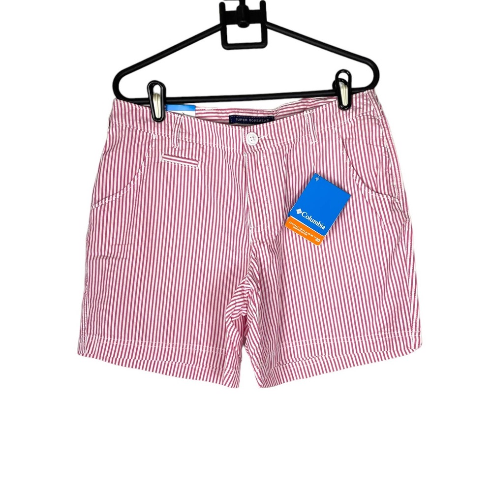 COLUMBIA Super Bonehead Pink Seersucker stripe Women's shorts Size 8